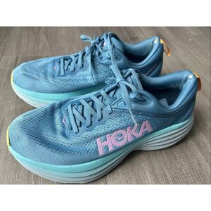 Hoka One One Bondi 8 Womens Size 9.5 Blue Pink Athletic Running Shoes Sneakers